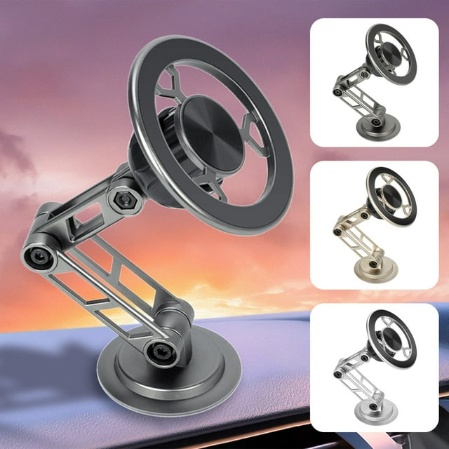Soporte para teléfono de coche - soporte magnético giratorio a 1080° con diseño plegable • 8 imanes fuertes para fijación segura del teléfono • Universal para todos los teléfonos • Gris/Dorado/Plata