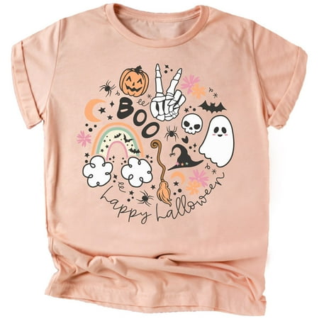 

Spooky Things Shirts and Bodysuits for Baby and Toddler Youth Girls Halloween Outfits Peach Shirt Youth Medium