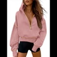 thumbnail image 4 of Sudadera con Capucha de Otoño para Mujer, Sudadera Corta de Larga con Media Cremallera, Jersey de Invierno, Ropa de Moda Rosa XL, 4 of 10