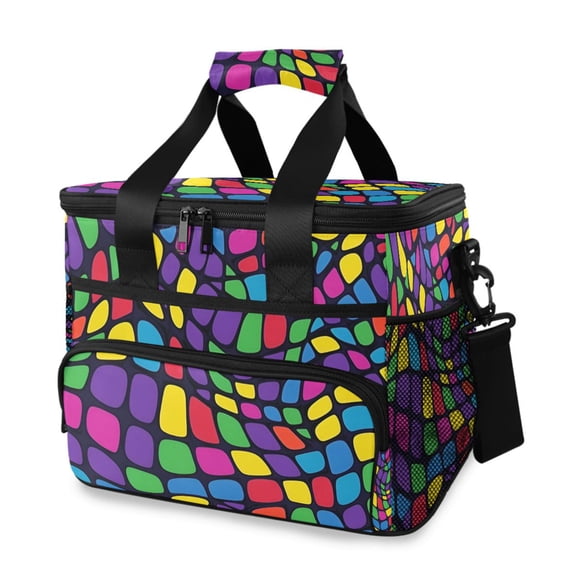 FORMRS Insulated Cooler Bag 24 Cans Capacity Soft Leakproof Lunch Box with Side Pockets, Colorful Psychedelic