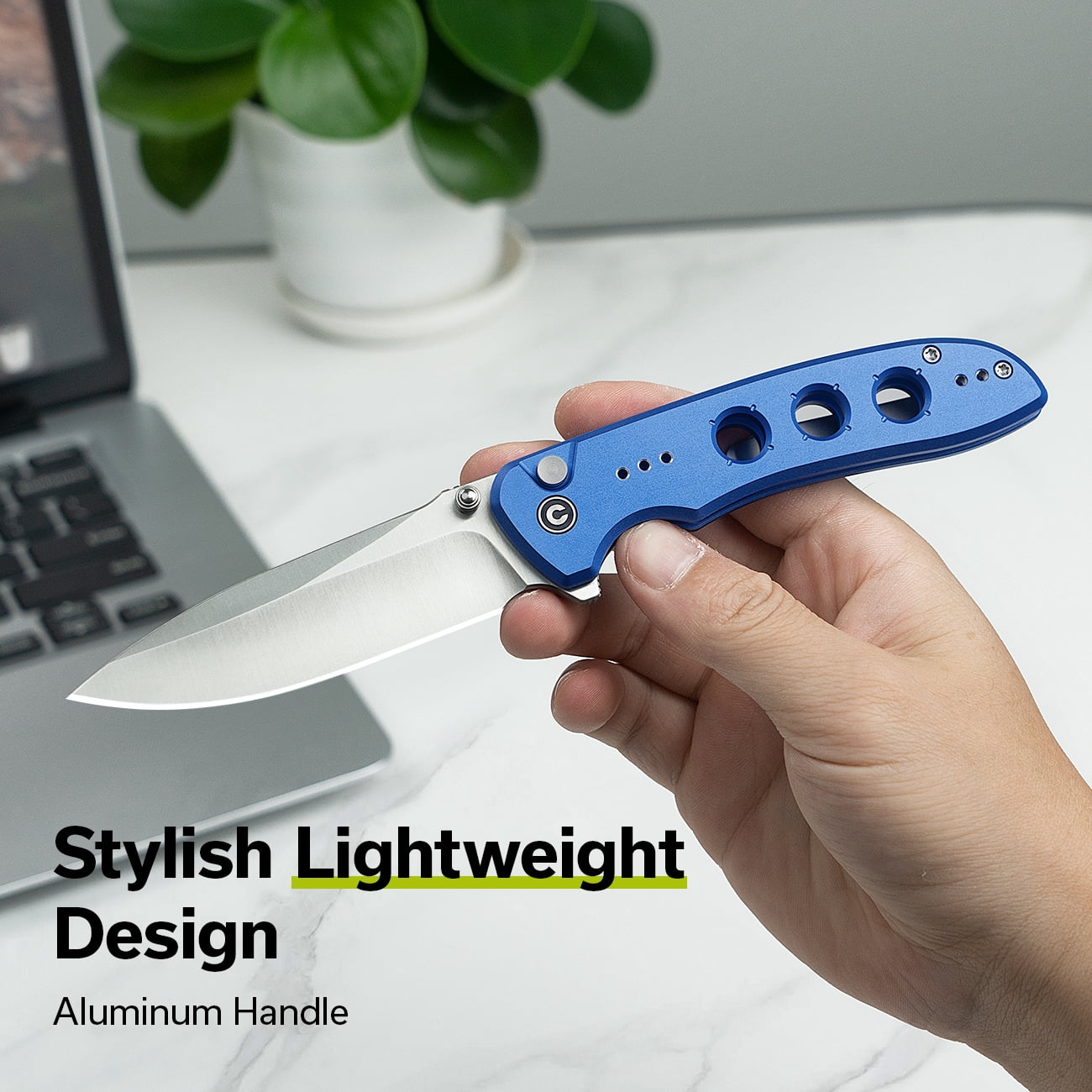 CIVIVI Hyperpulse Pocket Folding Knife, 3.5" 14C28N Blade Lightweight Blue Aluminum Handle C23087A-2
