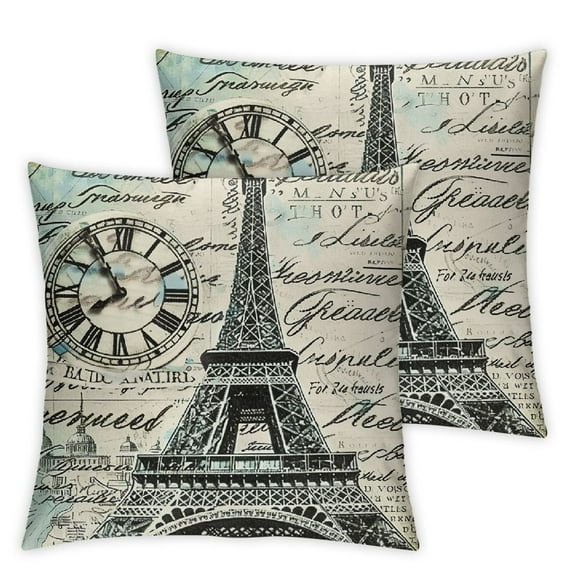 BANET Set of 2 Eiffel Tower Throw Pillow Covers,Paris Decor Cushion Case for Home Living Room Decor,Reversible Trip Design Paris Cityscape Blue Green White Decorative Throw Cushion Case 12x12in