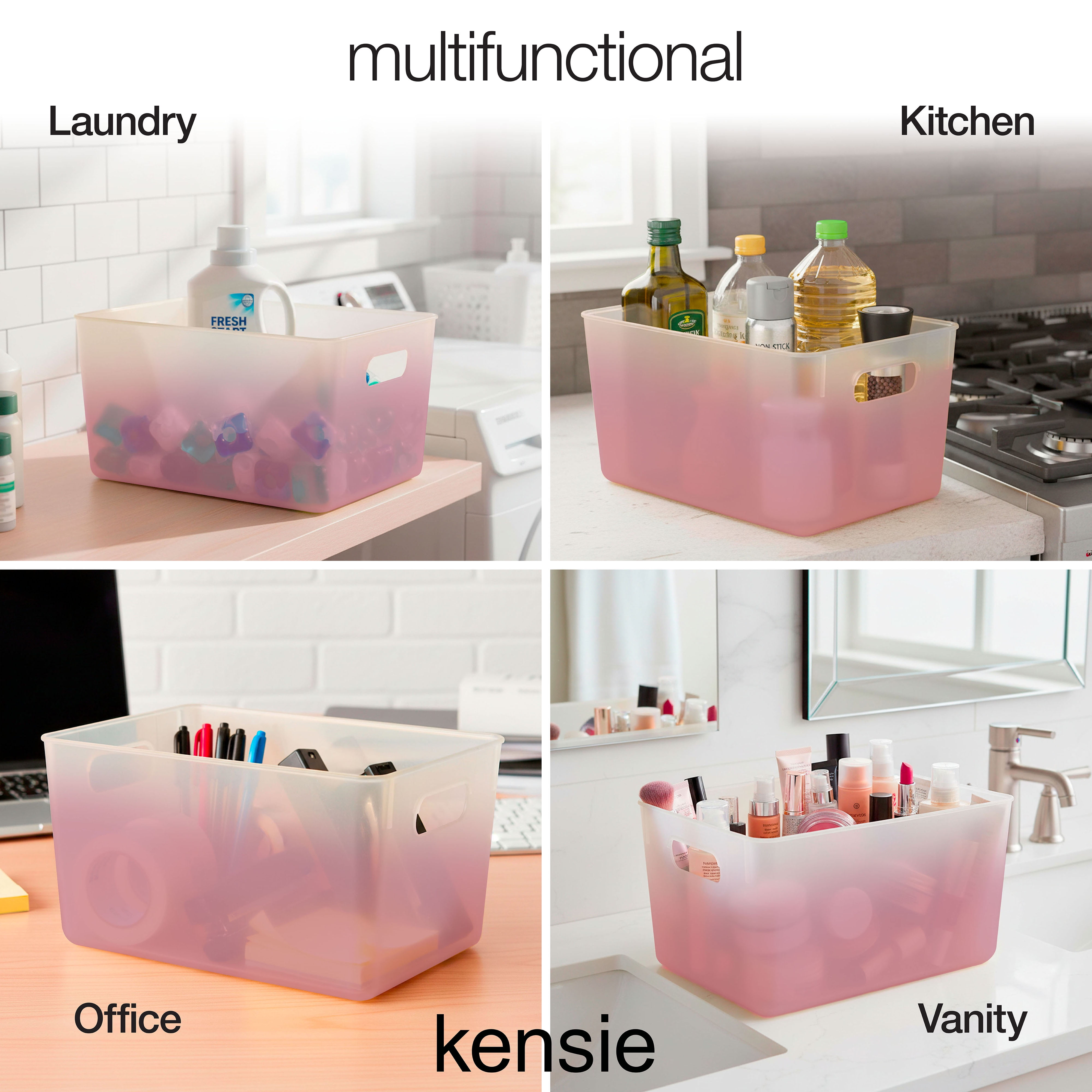 Kensie Closet Storage Bins with Handles, Stackable, 2-Pack, Frosted Blush