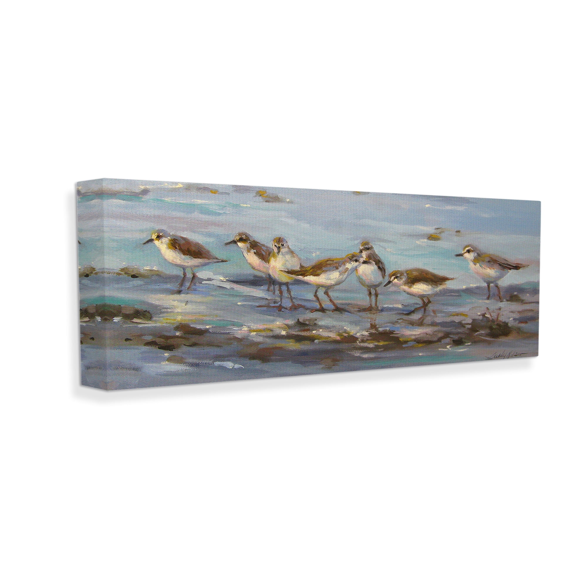 Stupell Industries Sandpiper Flock on Shore Animals & Insects Painting Gallery Wrapped Canvas Art Print Wall Art, 48 x 20