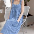 thumbnail image 6 of Women's Spaghetti Strap Sleeveless Terry Bath Dress High Absorbent Dual Side Pockets for Bathroom Shower Indoor Lounging Blue Free Size, 6 of 6