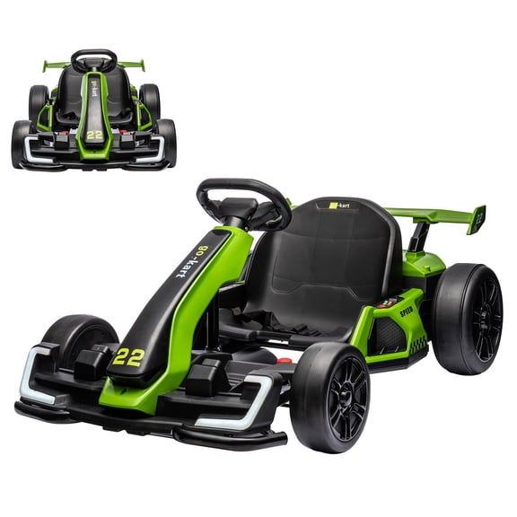 Juiluna 24V Electric Go Kart for Kids，Powerful Drift Kart with 2 * 150W Motors, Adjustable Seat, 8mph Speed, Blue tooth, Led Lights ，Outdoor Riding Toy for Children Ages 6-15,
