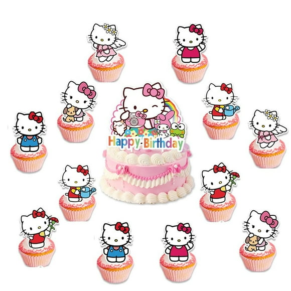 Hello Kitty Pack de Fête - 25 Pcs Décorations et Fournitures pour Cupcakes pour Célébration d'Anniversaire d'Enfants. Rendez la Journée Spéciale de Votre Enfant Parfaite avec Hello Kitty!