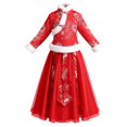 thumbnail image 4 of KAUOD Girls Chinese Dress Suits 2 Piece Flower Embroidery Fleece Coats Tulle Skirts New Years Dresses Outfits for Kids, 4 of 4