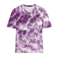 thumbnail image 4 of Womens Tops under $5 Plus-Size Short Sleeved V-Neck Printing Base Shirt Purple XL, 4 of 5