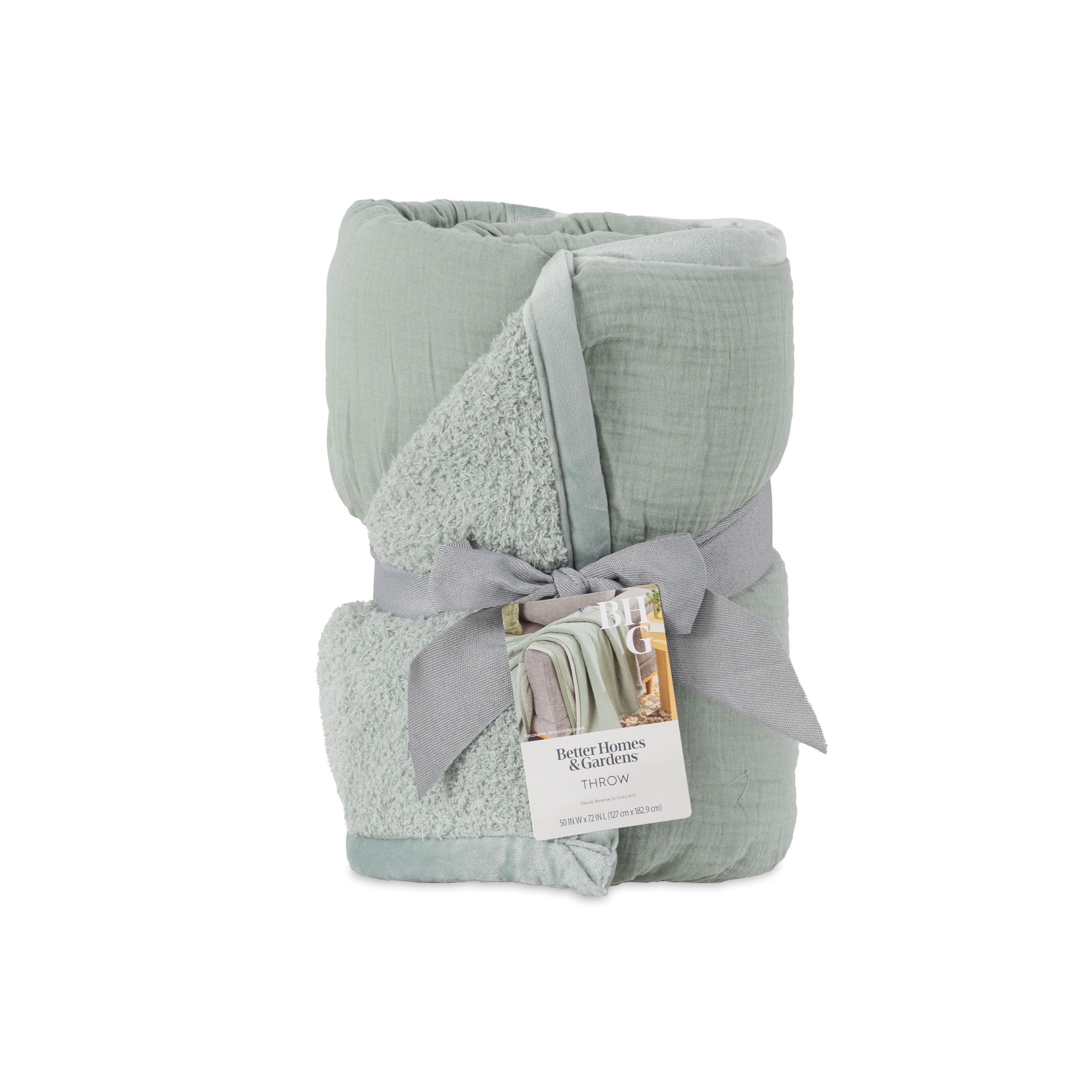 Better Homes & Gardens Gauze Reverse to Cozy Knit Super Soft Throw Blanket, Oversized, Green River