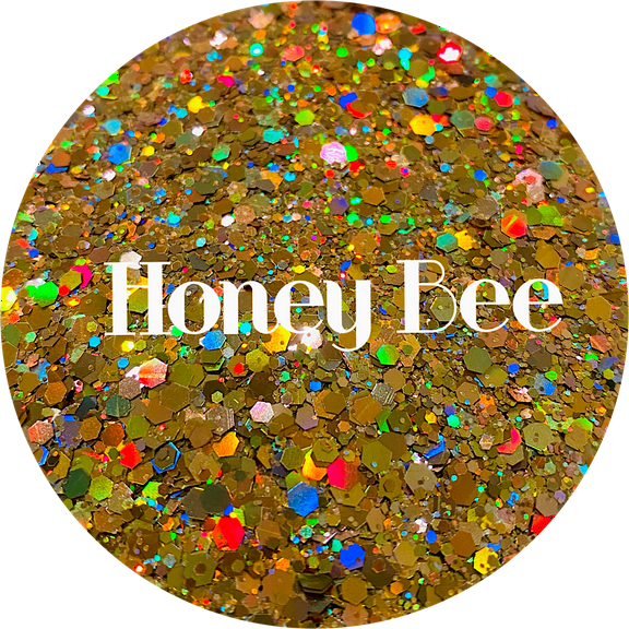 Glitter Heart Co. - High Quality Polyester Glitter - 2oz Bottle - Honey Bee - Holographic Gold Chunky Mix