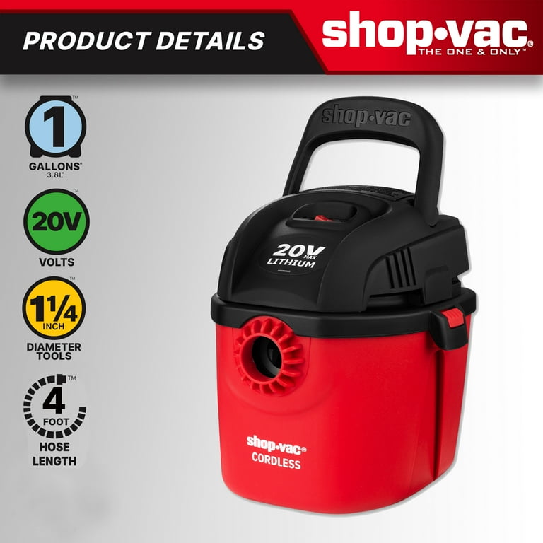 Shop Vac Compact 20V Cordless Wet Dry Vacuum 1 Gallon with Attachments for Small Spaces Walmart