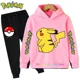 thumbnail image 1 of Conjunto de manga larga de Pikachu para niños, chándal informal de Pokémon, Sudadera con capucha y pantalones, 3 a 14 años, 1 of 1