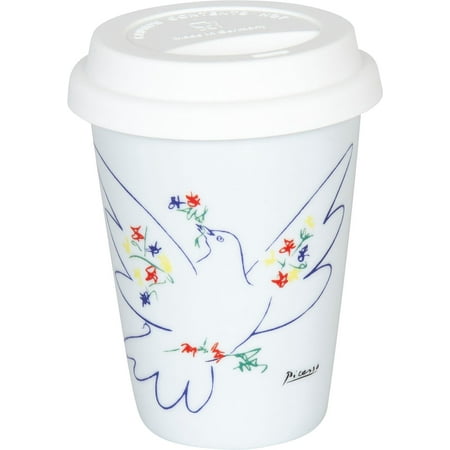 

Picasso La Colombe Du Festival Porcelain Travel Mug with Soft Silicone Lid (12oz) - Great Art Gift - Made by Konitz