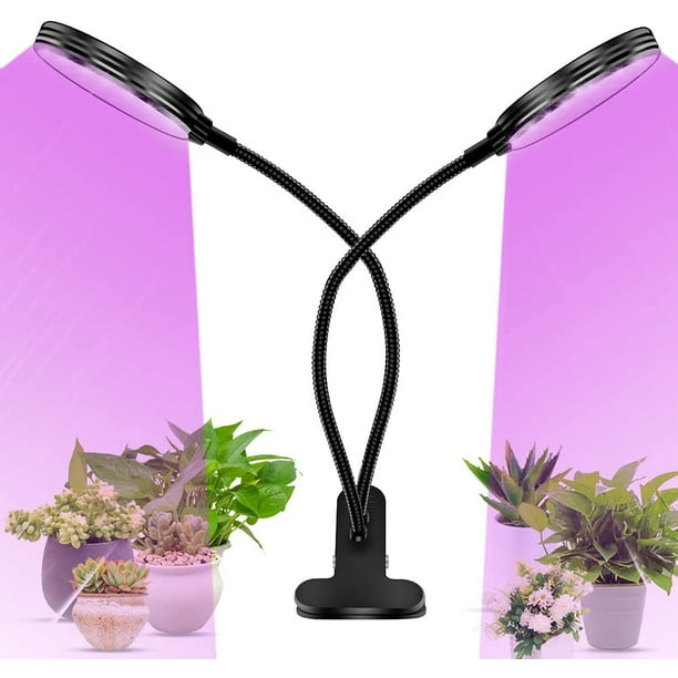 Lámpara de crecimiento de plantas, lámpara de jardinería de espectro completo de 30 W y 360°, con 3 modos de brillo y temporizador, muy adecuada para uso en interiores y jardines (doble cabezal).