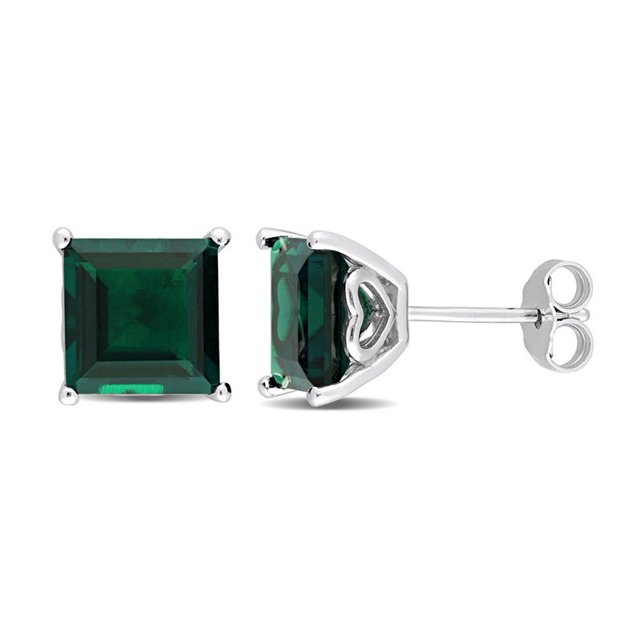 5.10 Carat (ctw) Lab-Created Emerald Square Solitaire Stud Earrings in Sterling Silver