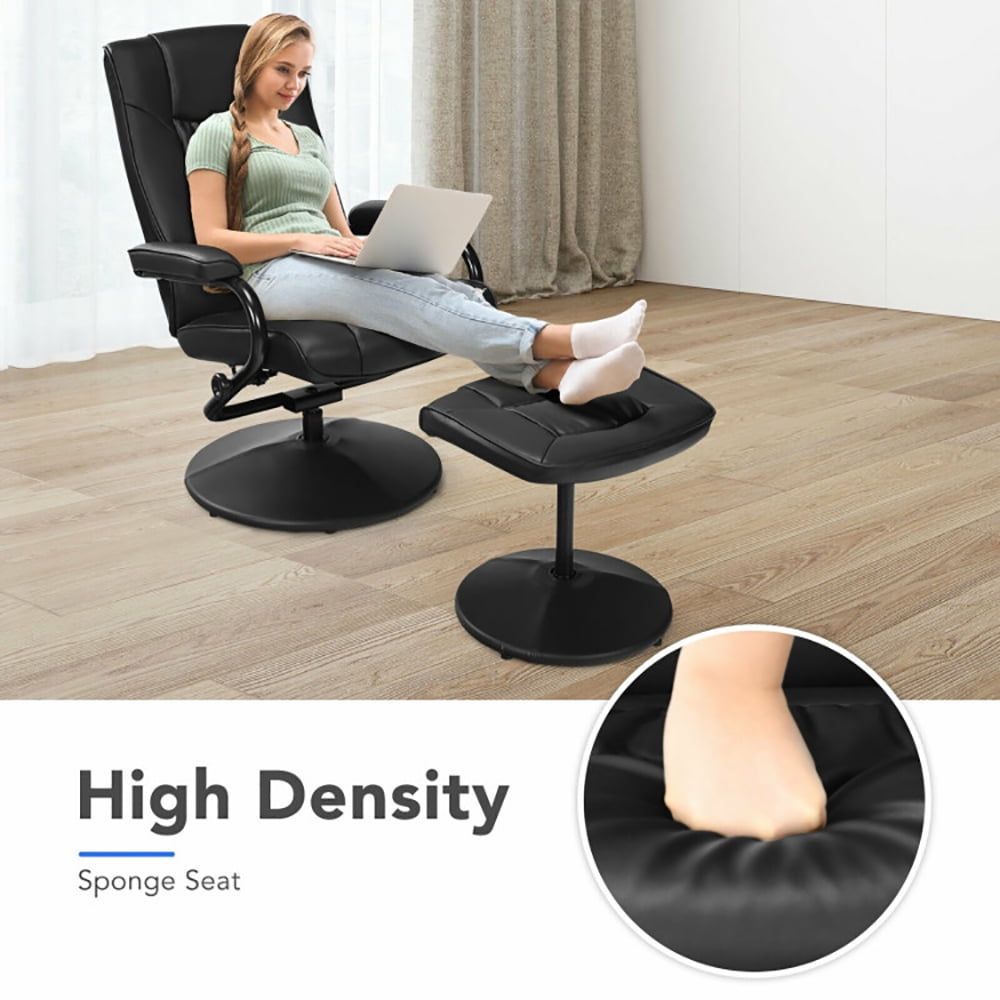 Finihen PVC Leather Soft Upholstered Recliner with Ottoman Footrest, 360° PVC Leather Swivel Recliner Chair with Ottoman, for Living Room, Bedroom, Black Finihen PVC Leather Soft Upholstered Recliner with Ottoman Footrest, 360° PVC Leather Swivel Recliner Chair with Ottoman, for Living Room, Bedroom, Black