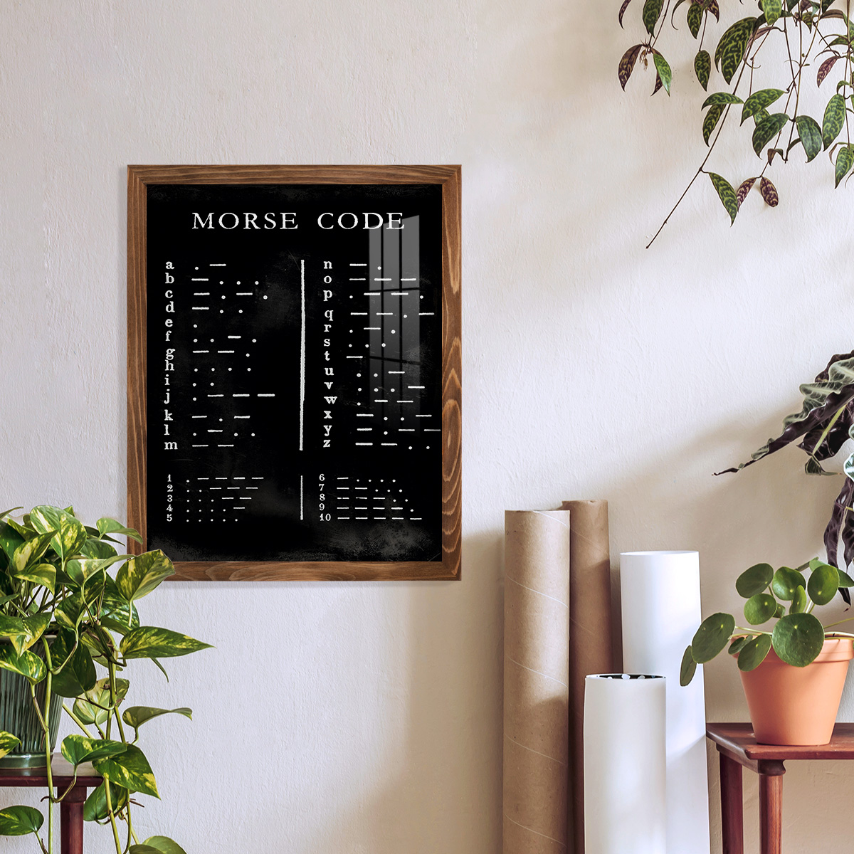 Morse Code Chart - Framed Print w/glass - Walnut