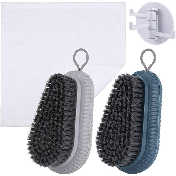 2PCS Nail Brush, Heavy Duty Nail Brushes with 1 Self-adhesive Hook and 1 Towel, Ideal to Clean Dirt Grime And Grease which Under Nail, Firm Strong Bristles For Use on Fingernails And Toenails