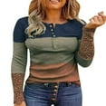thumbnail image 1 of Womens Henley T Shirts Casual Lace Long Sleeve Patchwork Button Down Ribbed Slim Fit Tops Blue L, 1 of 9