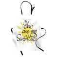 thumbnail image 1 of Quote Apron Valentine's Day Image with Romantic Calligraphy Colored Sun Inspired Motif, Unisex Kitchen Bib Apron with Adjustable Neck for Cooking Baking Gardening, Yellow Charcoal Grey, by Ambesonne, 1 of 3