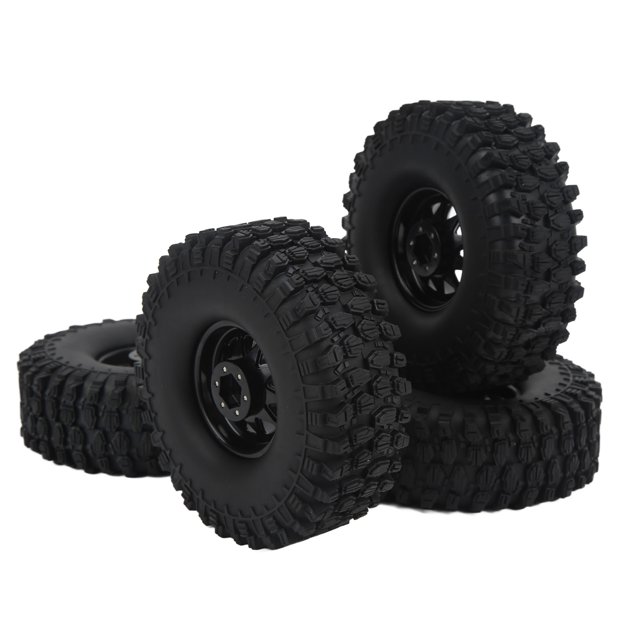 4 Uds 1/10 escala RC ruedas de coche neumáticos cubo de rueda de hierro neumáticos de goma de 1,9 pulgadas para 1/10 accesorios de actualización de coche de Control remoto negro