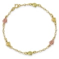 thumbnail image 1 of 10k Tri Color Gold Black Hills Roses Chain Charm Bracelet Flower, 1 of 5