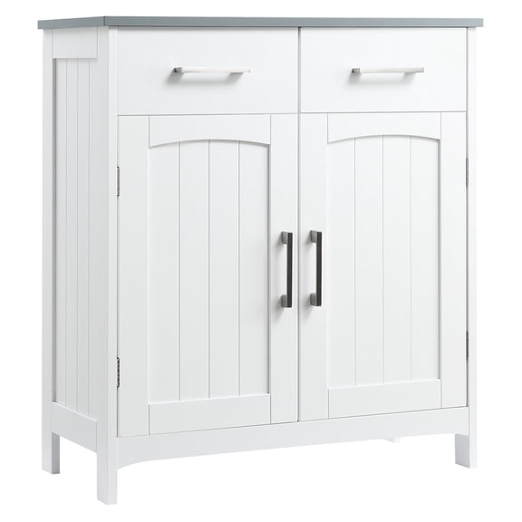 Bathroom Floor Cabinet, Freestanding Linen Tower, 2 Drawers, Adjustable Shelf, White Storage Organizer