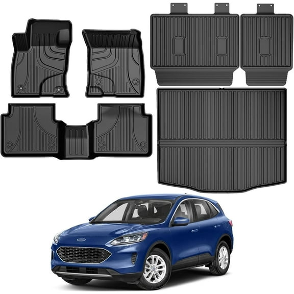 IKABEVEM Floor Mats and Cargo Liner and Backrest Mat for Ford Escape 2020-2024 (Not for Hybrid) All Weather Car Trunk Liner Black