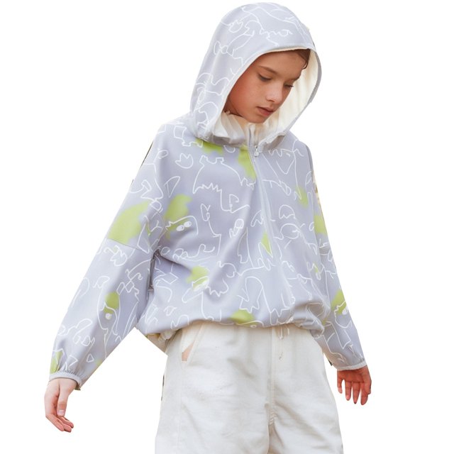 Kids Sun Protection Zip Hoodie Lightweight Long Sleeve Rash Guard with Hood Swim Cover Up Grey 9 Years-10 Years