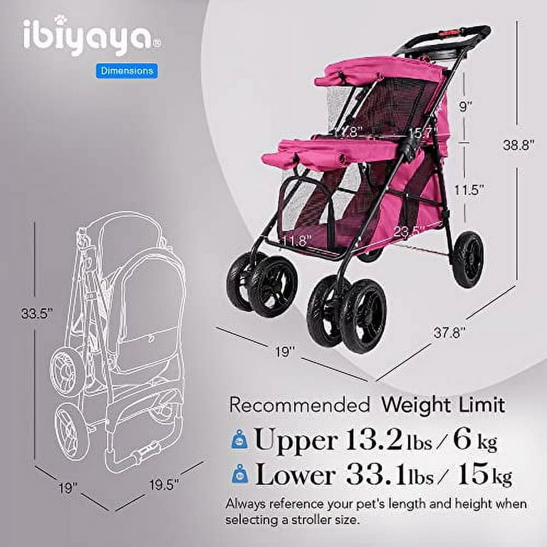 Ibiyaya FS1770 P Double Decker Pet Bus with 4 Wheel Foldable Double Dog Cat Stroller Red Violet Walmart