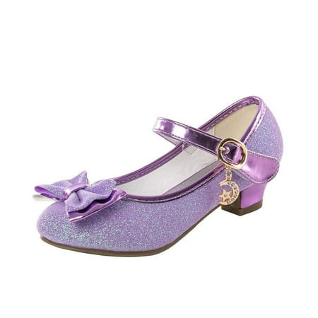 

KYAIGUO Girl s Bow Princess Shoes Wedding Party Dress Shoes Folwer Mary Jane Glitter Low Heel Shoes (Toddler/Little/Big Kids)