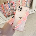 thumbnail image 5 of Compatible with iPhone 14 Pro Max Clear Bracelet Case for Women and Girls Cute Case Pearly Lustre Texture Design Fashion Luxury 3D Flower Wrist Strap Camera Lens Protective Soft TPU Cover, 5 of 10