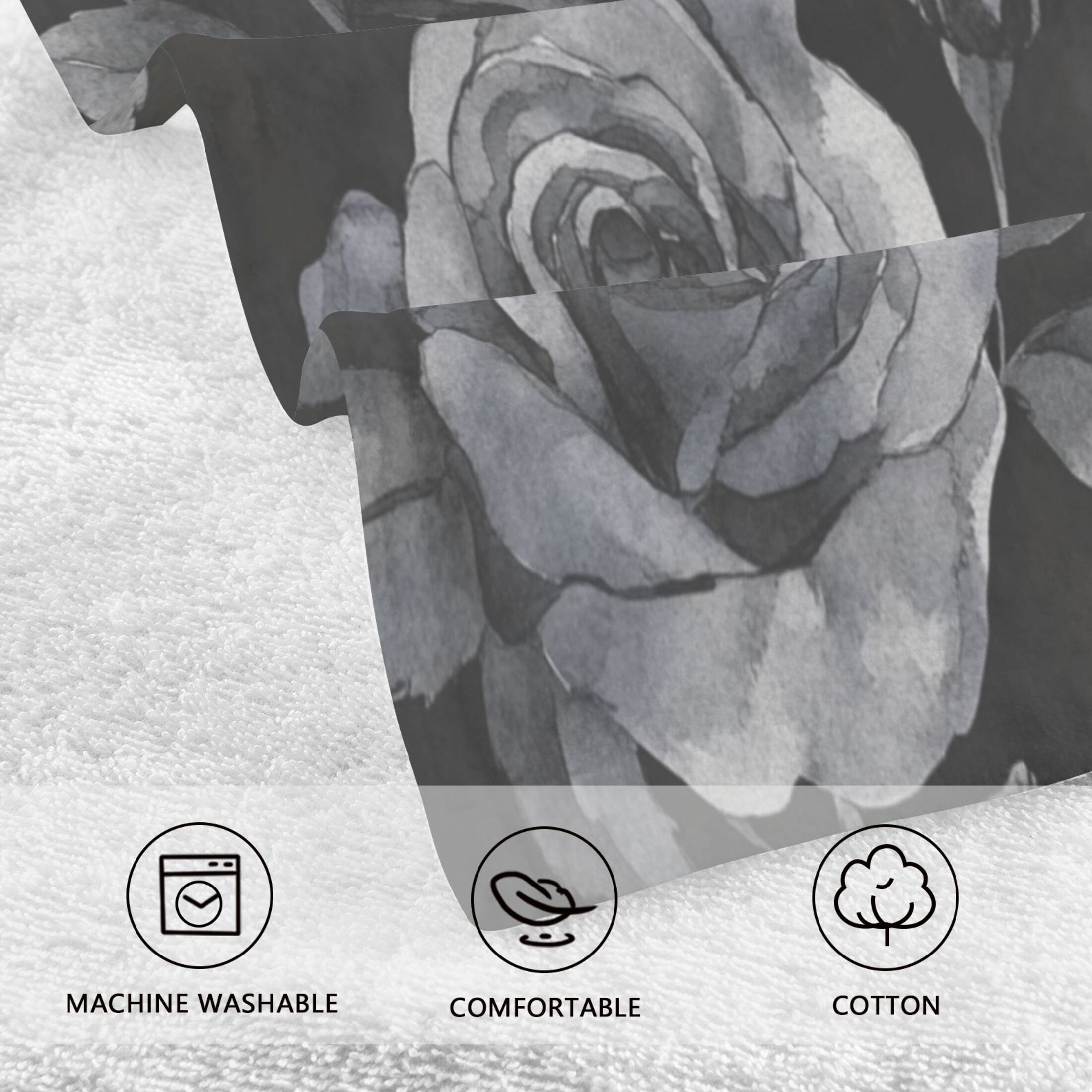 Cotton Towel Two-Piece 16x28 Inch One Sizex2 Face Towel Set Towel Set Cotton Hand Bath Towel Bathroom Beach Black Roses Seamless