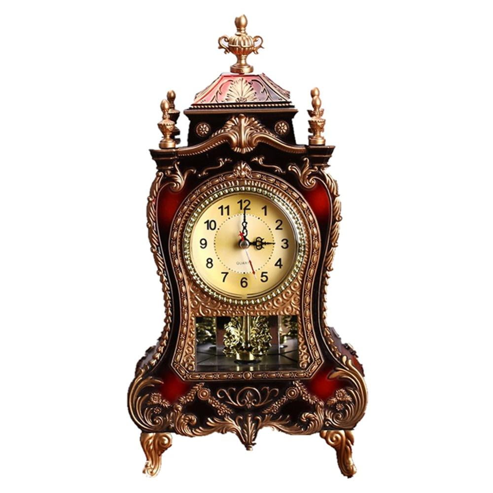 Color : Brass, Size : 27X19X13.5CM ZzheHou Desk Clock European-Style Table Desk Clock Antique Clock Vintage Pendulum and Chimes for Home Decoration 