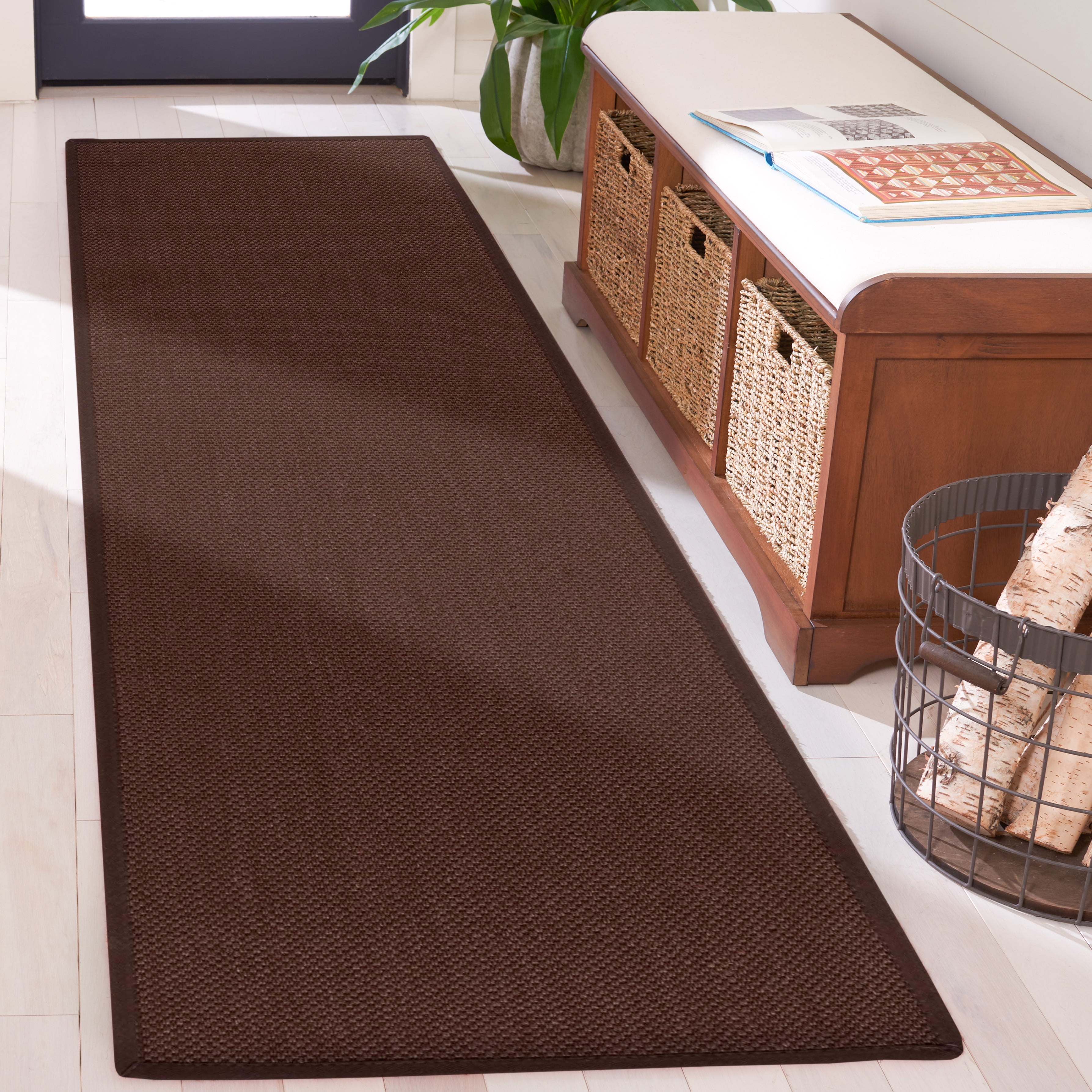 SAFAVIEH Natural Fiber Cindy Solid Runner Rug, Chocolate/Dark Brown, 2'6" x 10'