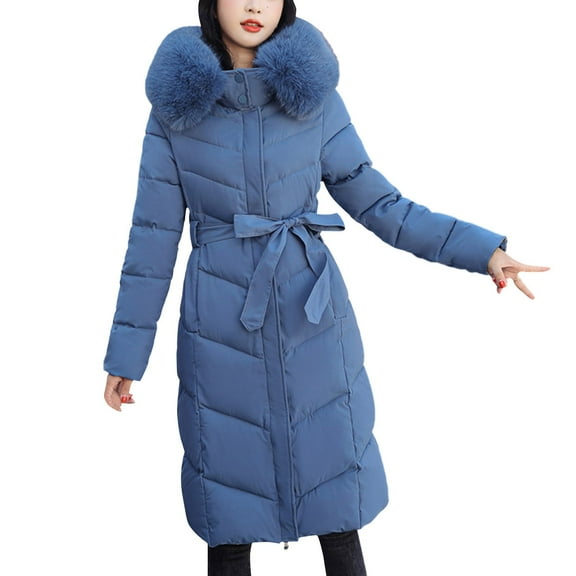 adviicd Womens Puffer Jacket Women's Winter Warm Thicken Long Outwear Pockets Coat Parka Jacket (Navy,M)