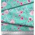thumbnail image 2 of Soimoi Green Modal Satin Fabric Anemone & Pink Flower Floral Print Sewing Fabric Yard 42 Inch Wide, 2 of 3