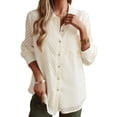 thumbnail image 2 of EFINNY Womens Long Sleeve Button Down Shirt Jacquard Top Lapel Elegant Business Casual Shirts Top, 2 of 8