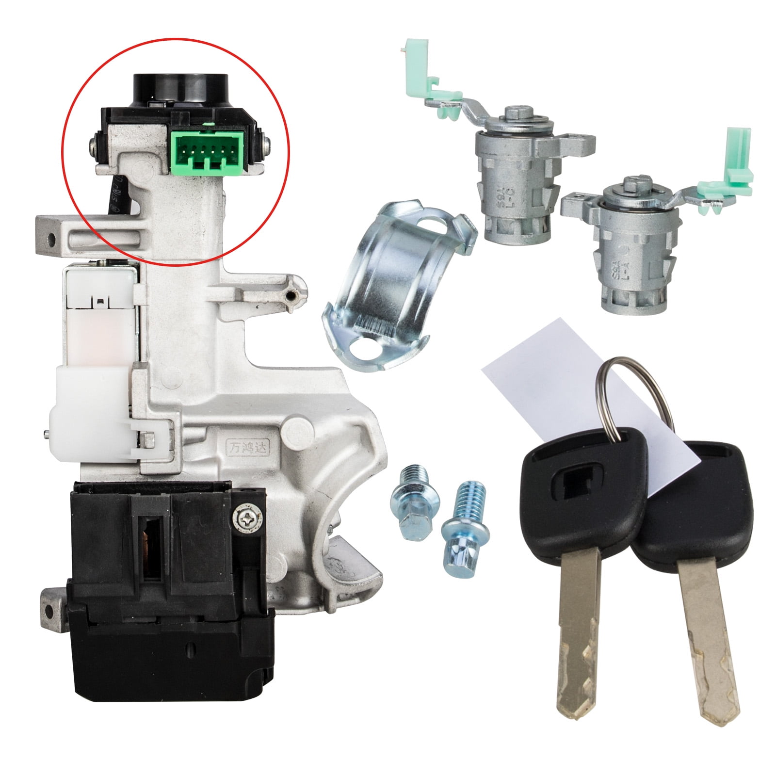 3mirrors Ignition Switch Assembly & Door Lock Cylinder Compatible with 2003-2005 Honda Civic Accord CRV w/ 2 Keys OE# 06350-SAA-G30, 35100-SDA-A71