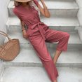 thumbnail image 4 of Kmdttou Clearance Under 10$! Women's Summer Sleeveless V-neck Solid Color Straight Leg High Waisted Lace Up Jumpsuit on Clearance!, 4 of 6