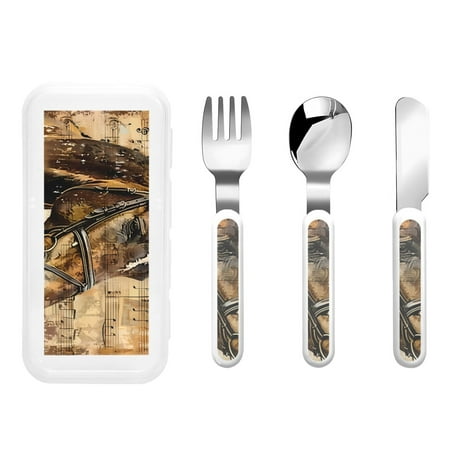 

Salouo Musical Horse Vintage Collage Pattern 3 Pieces Toddler Utensils Kids Silverware Set Stainless Steel Utensils for Kids Children Safe Spoons Forks & Knife Dishwasher Safe