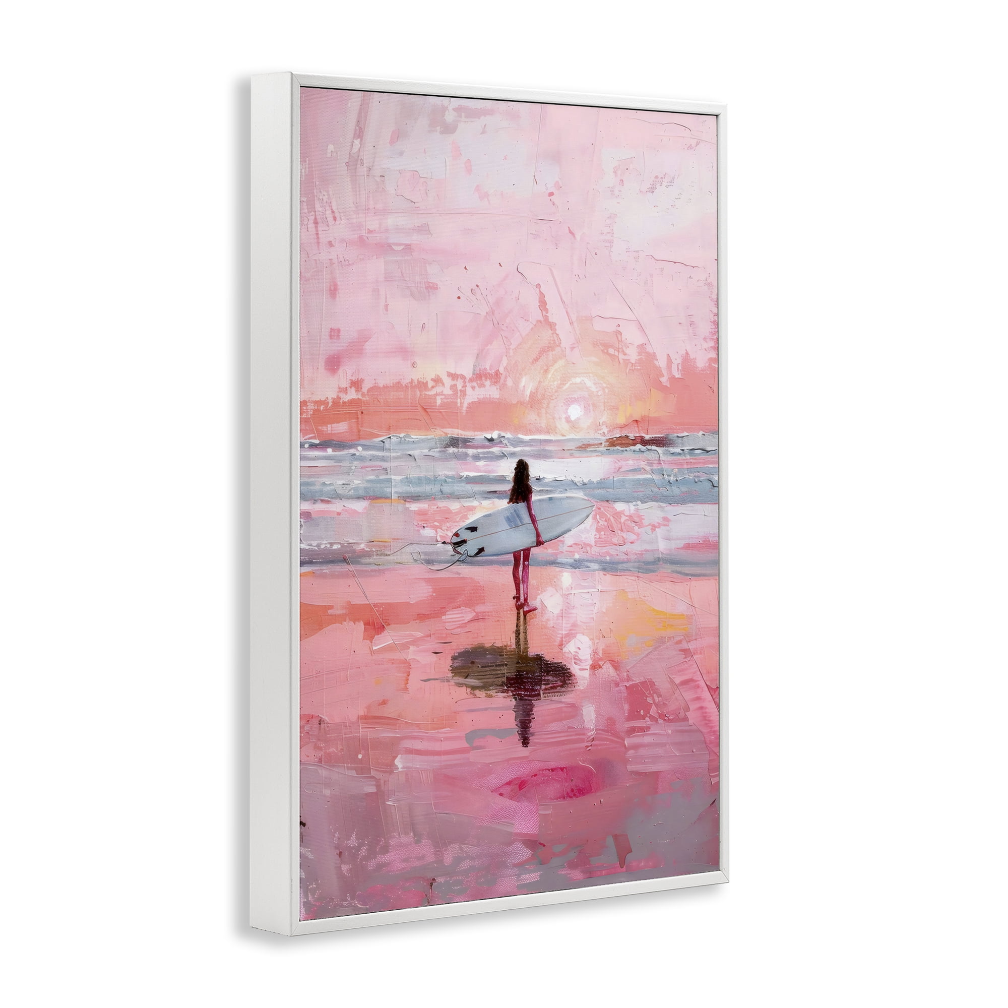 Stupell Industries Surfer at Pink Sunset White Framed Giclee Art, design by Creative Studio