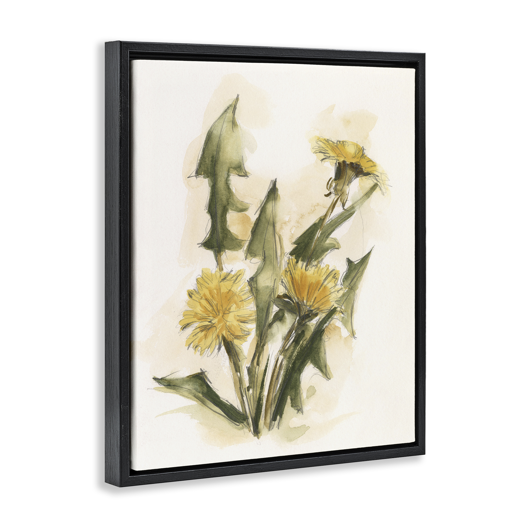 Stupell Industries Traditional Yellow Dandelion Botanical & Floral Painting Black Floater Framed Art Print Wall Art, 25 x 31
