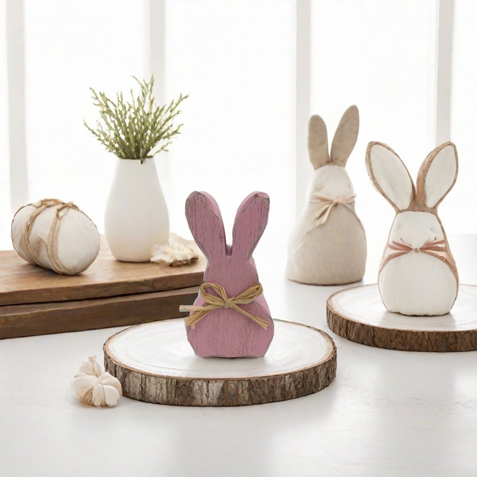 Way to Celebrate Pink Wood Bunny
