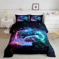 thumbnail image 2 of Homewish Gradient Gamepads Bedding Comforter Set 2pcs for Kids Teens,Futuristic Cubes Plaid Twin Comforter Sets Microfiber,Abstract Ombre Video Game Breathable Bedding Set,Luxury Bedroom Decor, 2 of 8