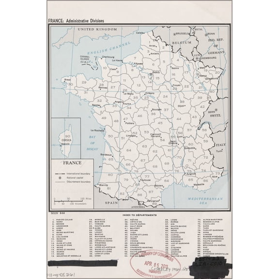 24"x36" Gallery Poster, cia map of France, admin. divisions 1964