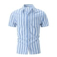 thumbnail image 2 of Mens Hawaiian Shirt Short Sleeve Striped Button Down Lapel Top Summer Casual Yarn Dyed Holiday Soft Beach Shirts for Men Sky Blue S, 2 of 6