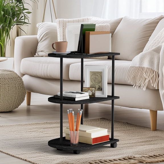 Black 3-Tier Semi-Circular Rolling Side Table – Space-Saving Storage for Living Room, Bedroom & Small Spaces
