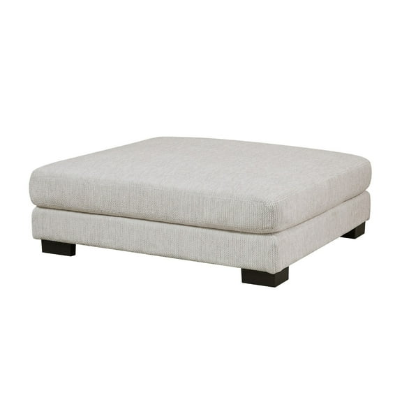 Liny Square Ottoman- 45 Inch Beige Microfiber- Black Solid Wood